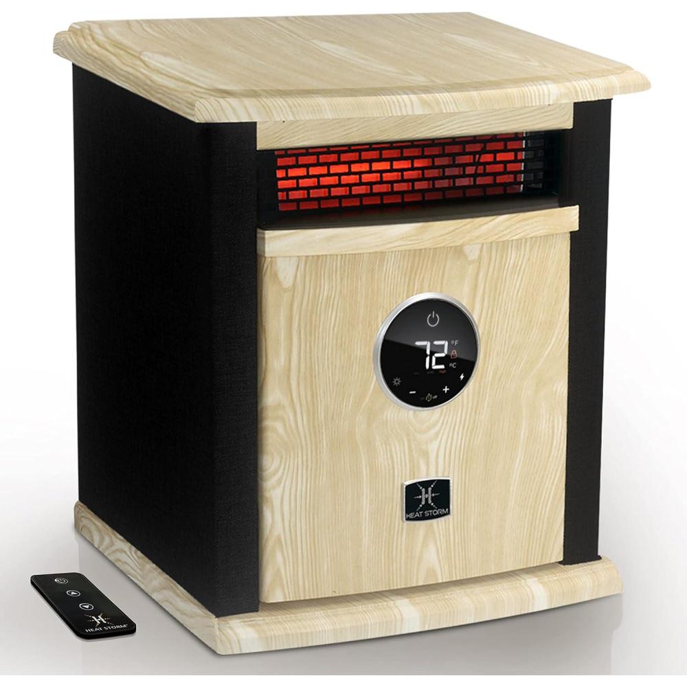 image:imageHeat Storm Portable Electric Space Heater 1500Watt Cabinet Infrared Quartz Element Heater With Digital Thermostat Remote Control washable Filter Modern Design Beige 17x14x12 inBlack