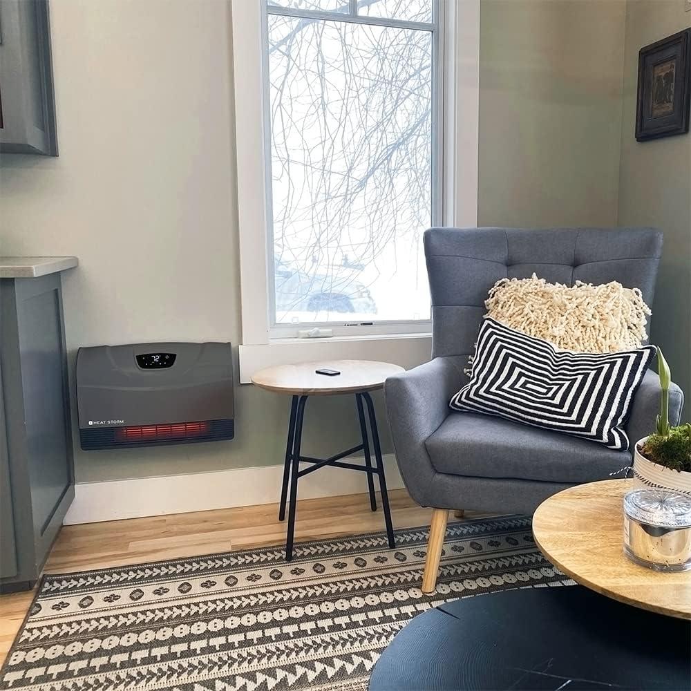 image:imageHeat Storm Phoenix HS1500PHX Infrared Space Heater with Attachable Feet Remote Control Energy Efficient7501500 Watts Gray Floor or WallGray