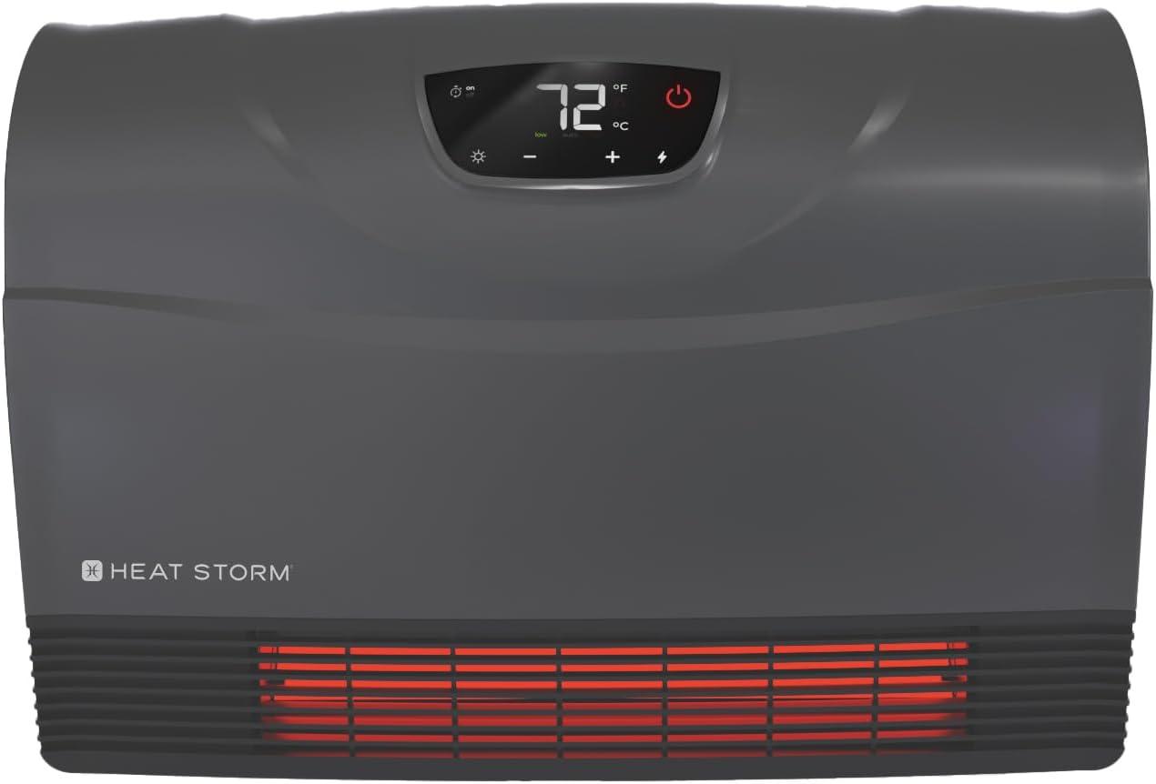 image:imageHeat Storm Phoenix HS1500PHX Infrared Space Heater with Attachable Feet Remote Control Energy Efficient7501500 Watts Gray Floor or WallGray