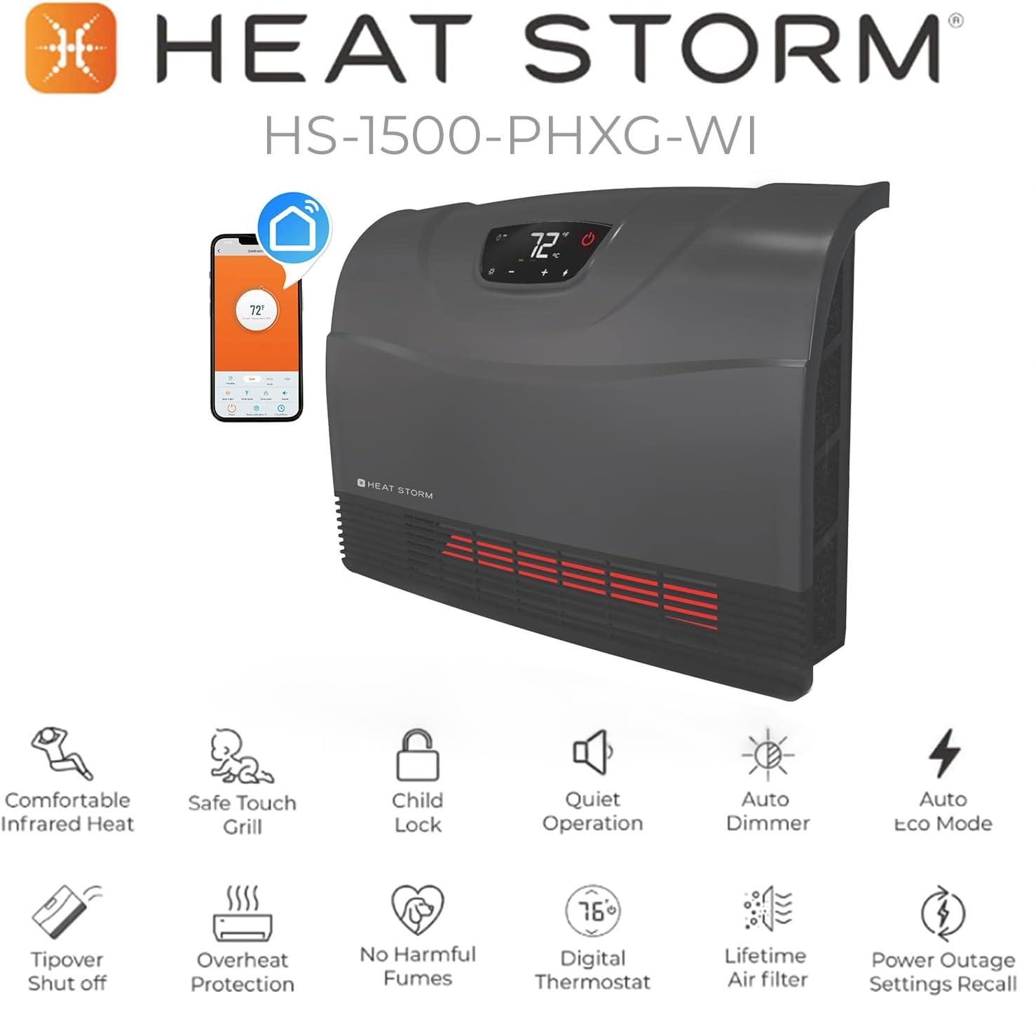 image:imageHeat Storm Phoenix HS1500PHX Infrared Space Heater with Attachable Feet Remote Control Energy Efficient7501500 Watts Gray Floor or WallGray