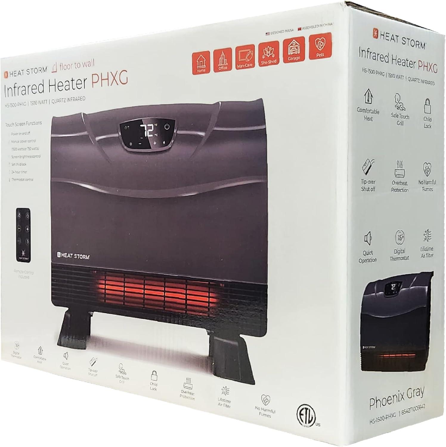 image:imageHeat Storm Phoenix HS1500PHX Infrared Space Heater with Attachable Feet Remote Control Energy Efficient7501500 Watts Gray Floor or WallGray