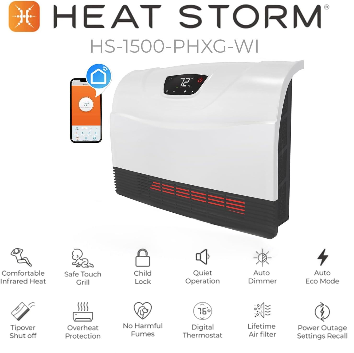 image:imageHeat Storm Phoenix HS1500PHX Infrared Space Heater with Attachable Feet Remote Control Energy Efficient7501500 Watts Gray Floor or WallWhite