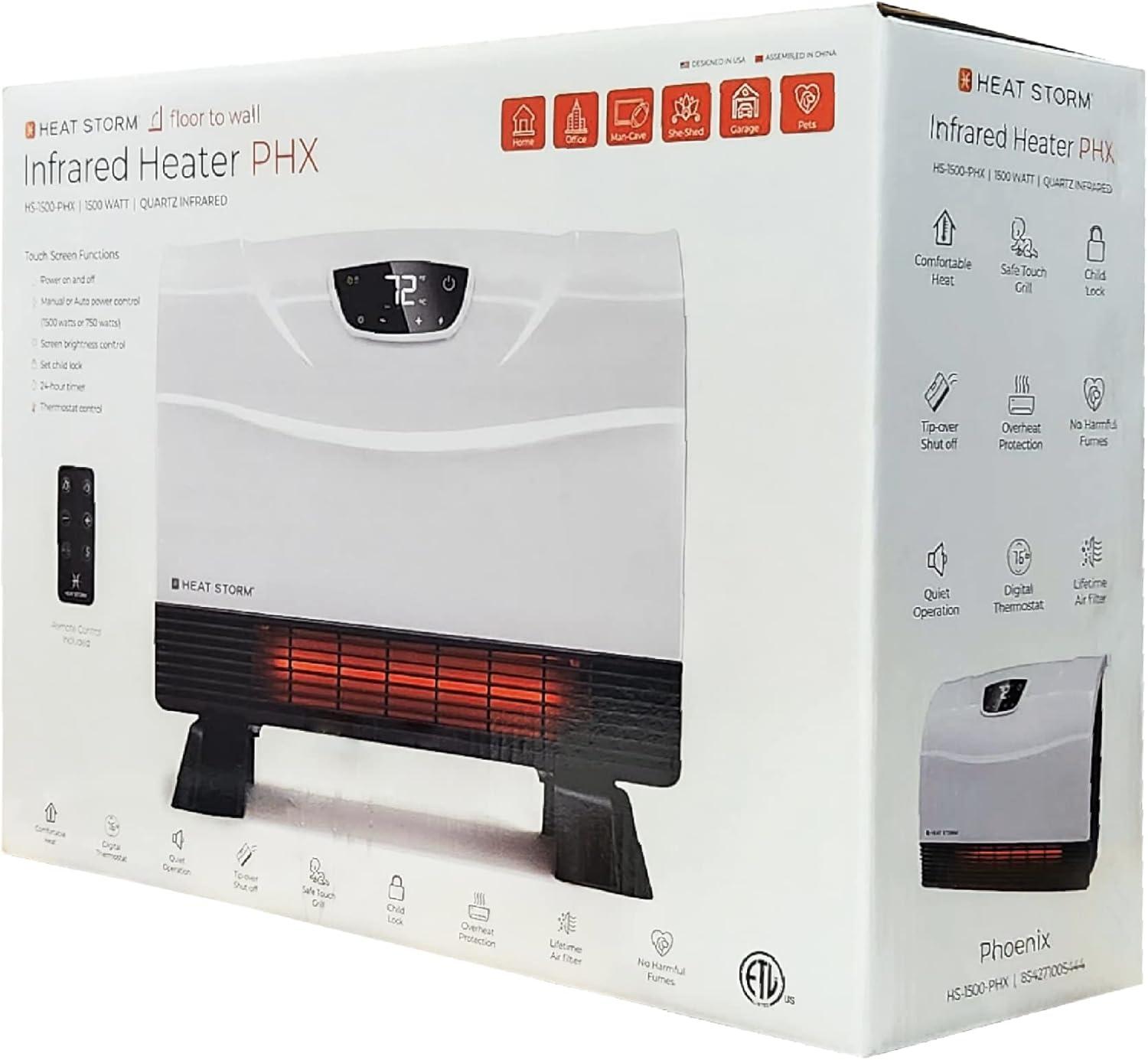 image:imageHeat Storm Phoenix HS1500PHX Infrared Space Heater with Attachable Feet Remote Control Energy Efficient7501500 Watts Gray Floor or WallWhite