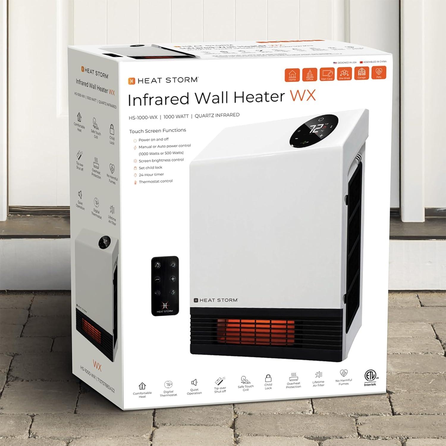 image:imageHeat Storm Wall Gray HS1000WX Deluxe Indoor Infrared Space Saving1000 WattsRemote ControlHome amp Office HeaterSafe to Touch Grill 13x4x17White