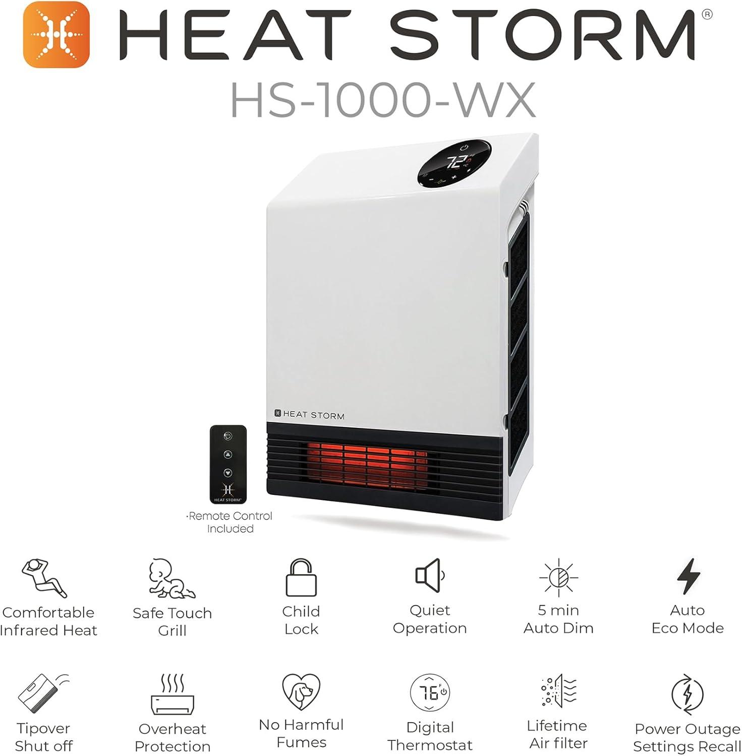 image:imageHeat Storm Wall Gray HS1000WX Deluxe Indoor Infrared Space Saving1000 WattsRemote ControlHome amp Office HeaterSafe to Touch Grill 13x4x17White